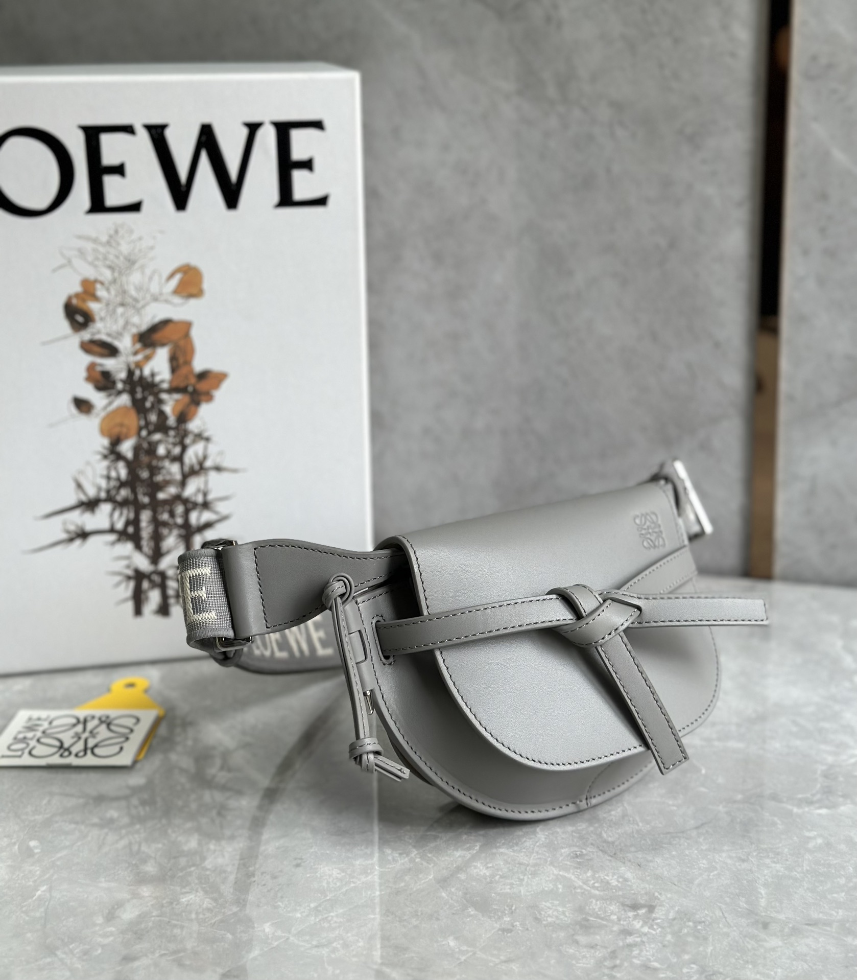 Loewe Mini Gate Dual Bag in Soft Calfskin and Jacquard Dark Grey